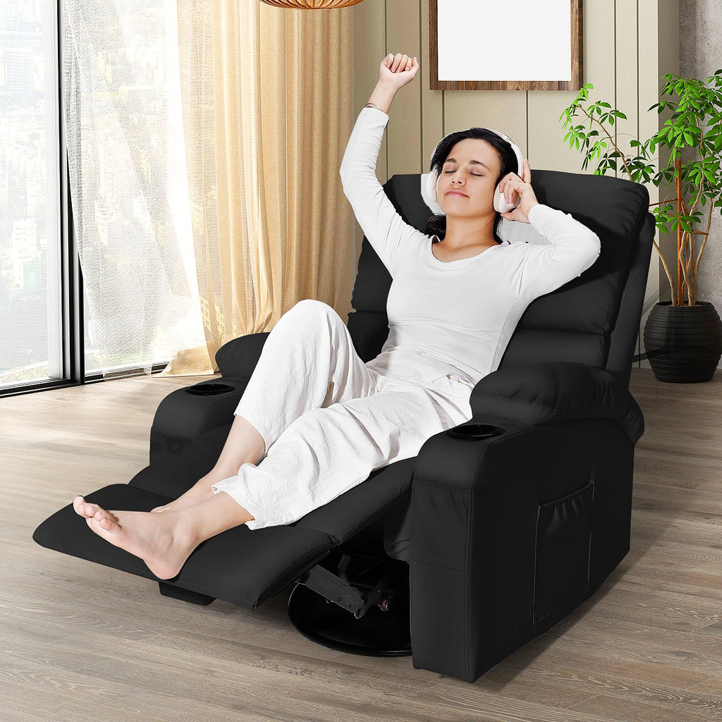 Black Faux Leather Massage Rocking Recliner Chair Z304