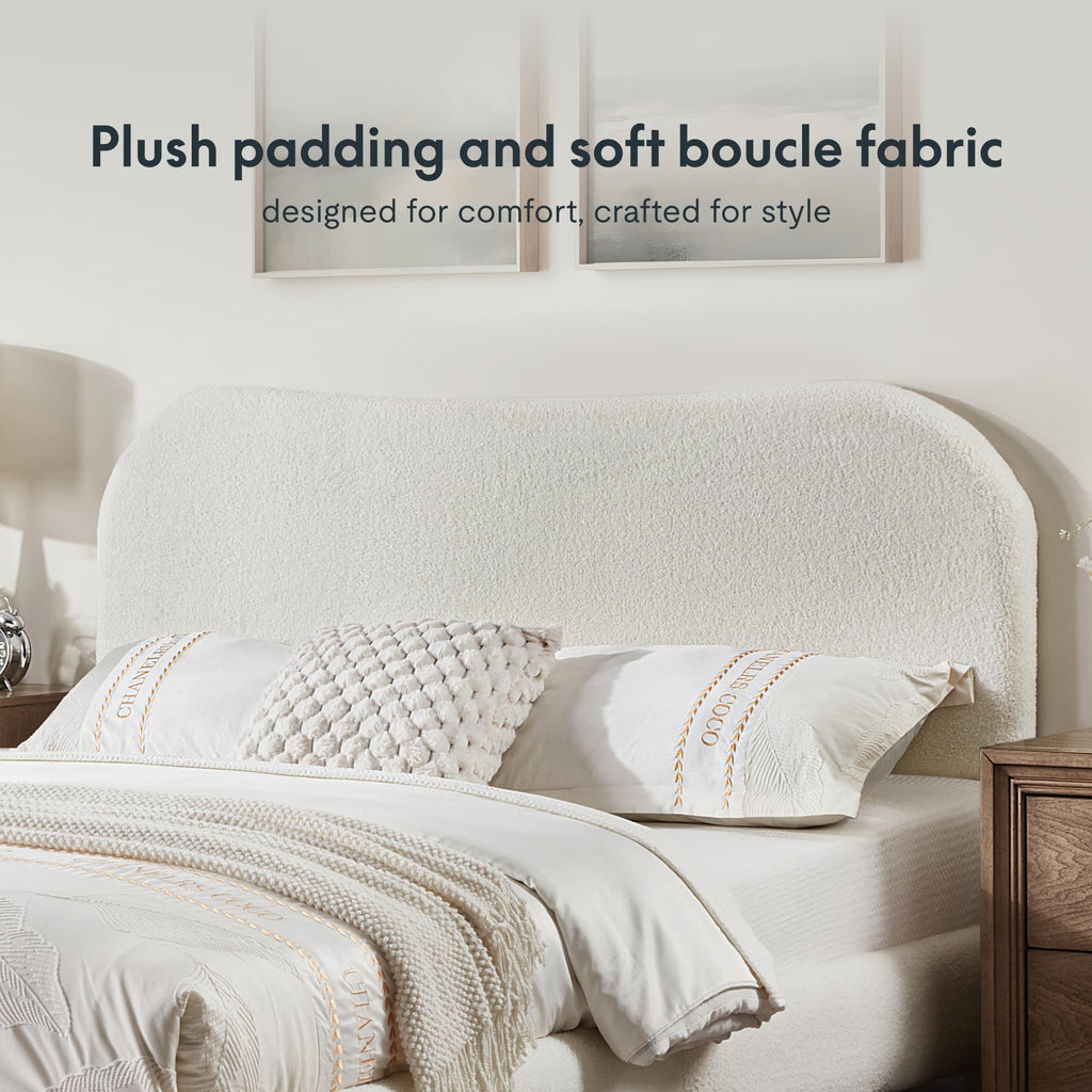 Queen Size White Boucle Bed Frame G823699