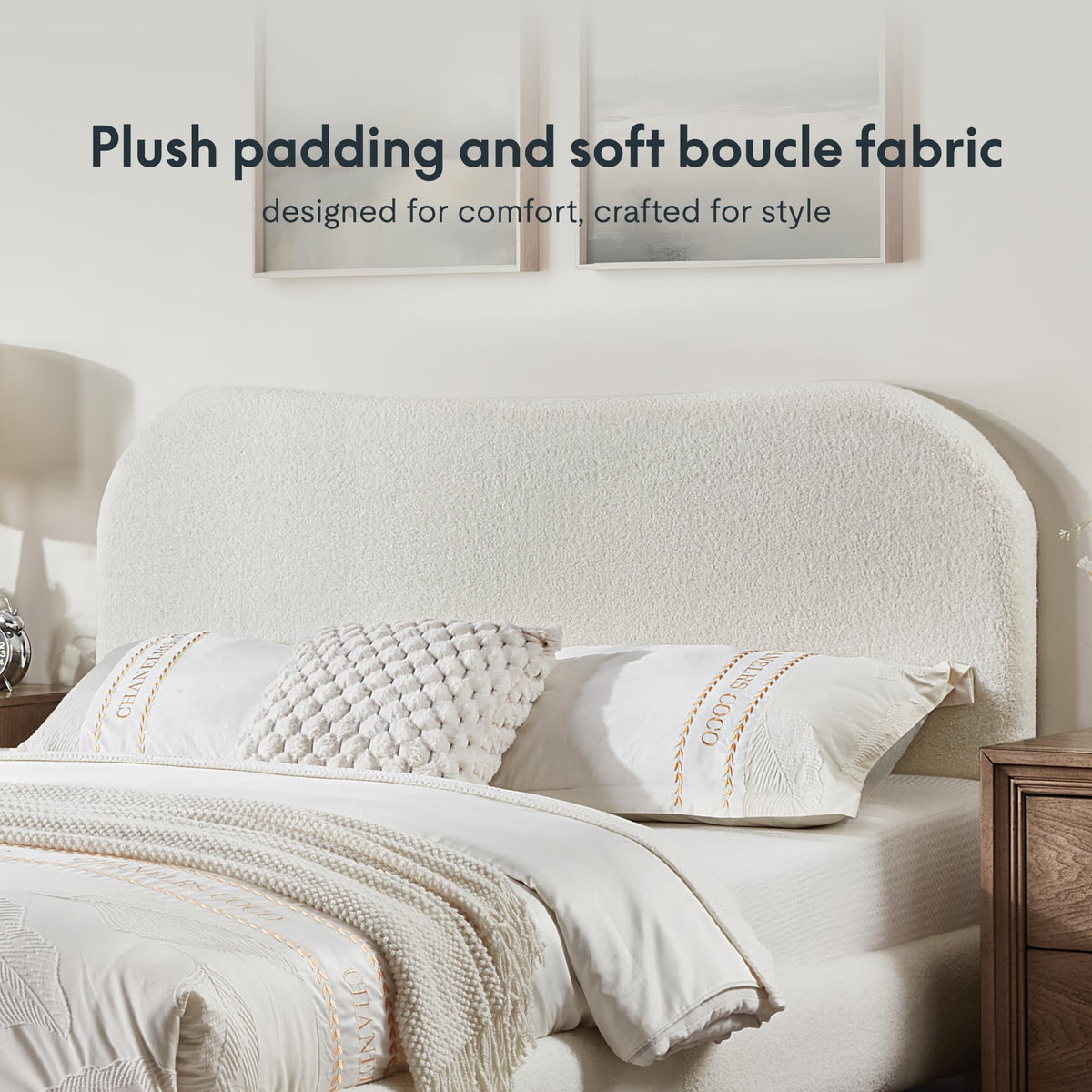 Queen Size White Boucle Bed Frame G823699