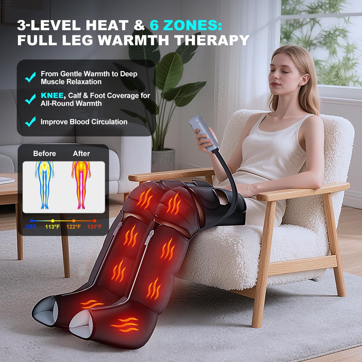 Black Leg Compression Massager with Heated Knee R468205
