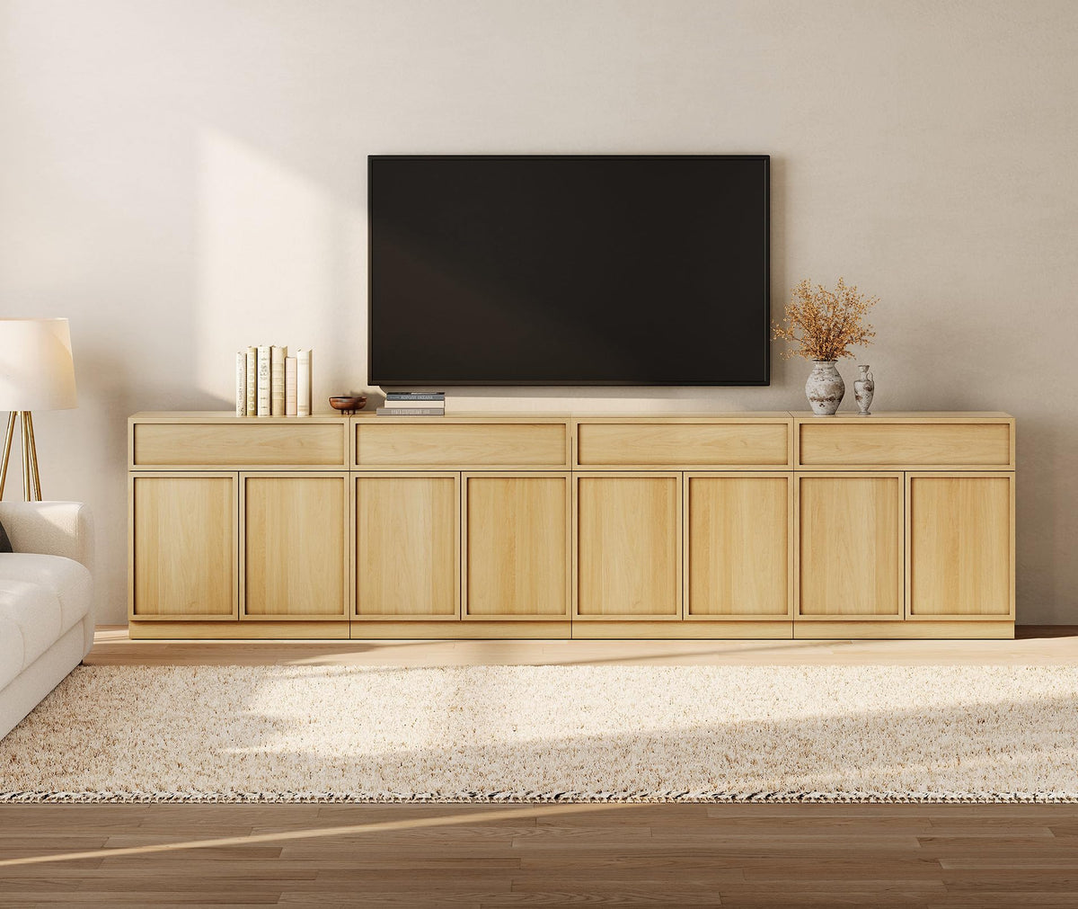 Oak TV Stand with 8 Doors and Drawers V616