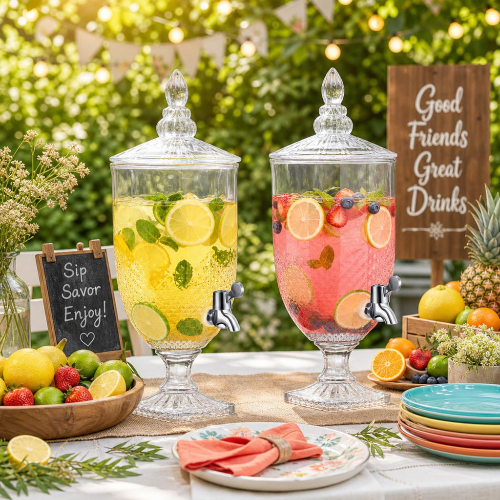 2 Pieces 1.3 Gallon Glass Drink Dispensers with Stand and Spigot P679688