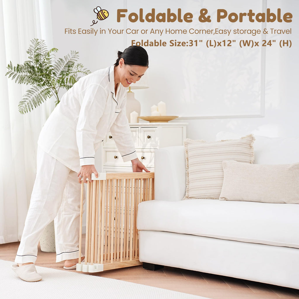 Foldable Wooden Baby Playpen with Gate J628277