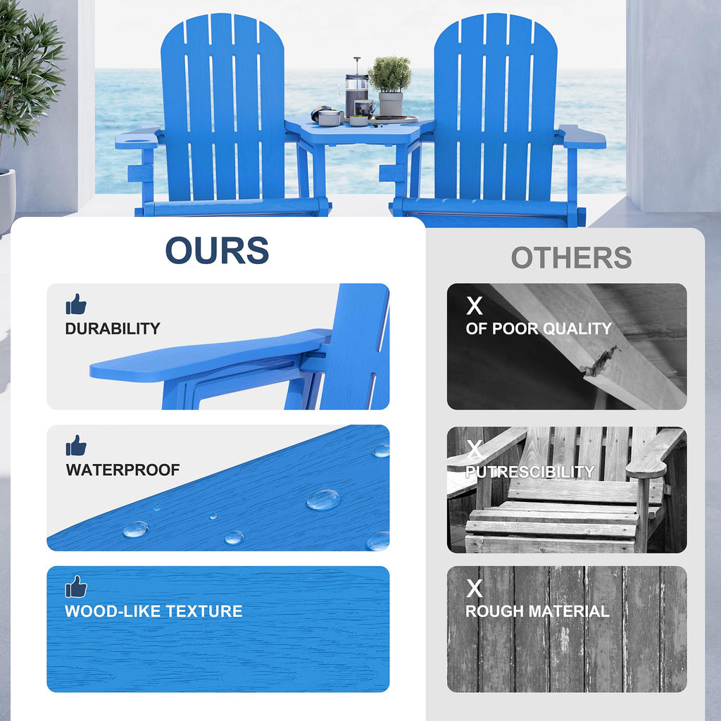 Light Blue HDPE Plastic Adirondack Chair Set of 2 with Tabletop H862