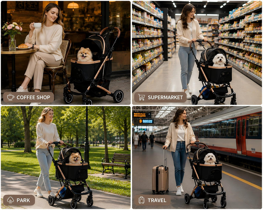 Black 3-in-1 Pet Stroller with Removable Carrier V391786