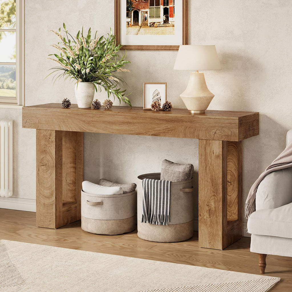 63 Inches Oak Color Wooden Console Table L420461