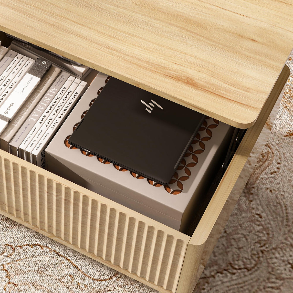 Fluted Lift Top Coffee Table with Storage I562