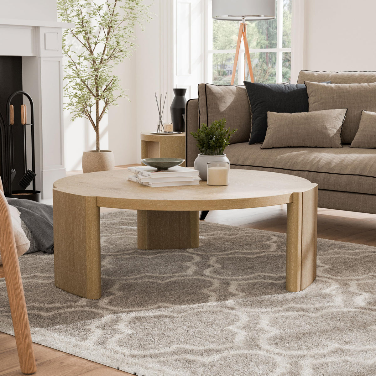 42” Round Oak Finish Wood Coffee Table G6496
