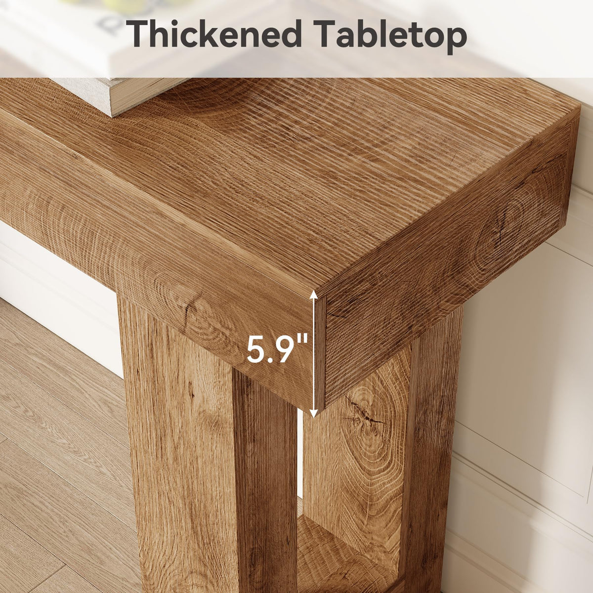63 Inches Oak Color Wooden Console Table L420461