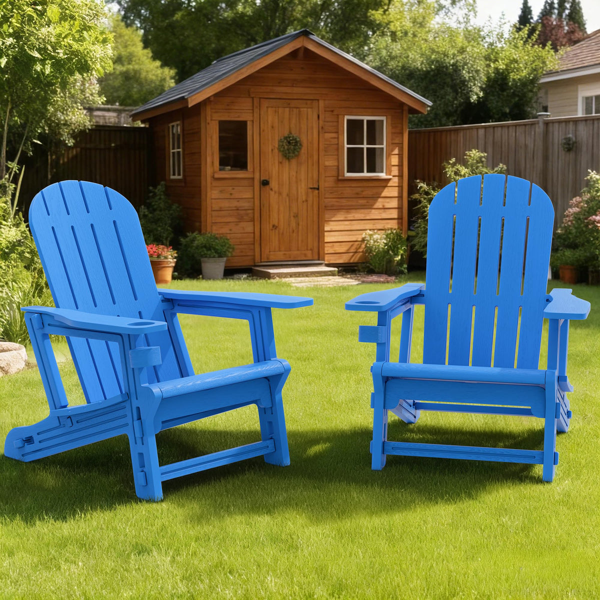 Light Blue HDPE Plastic Adirondack Chair Set of 2 with Tabletop H862