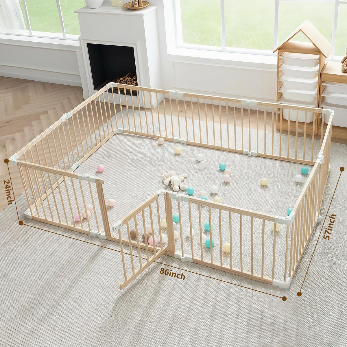 Foldable Wooden Baby Playpen with Gate J628277