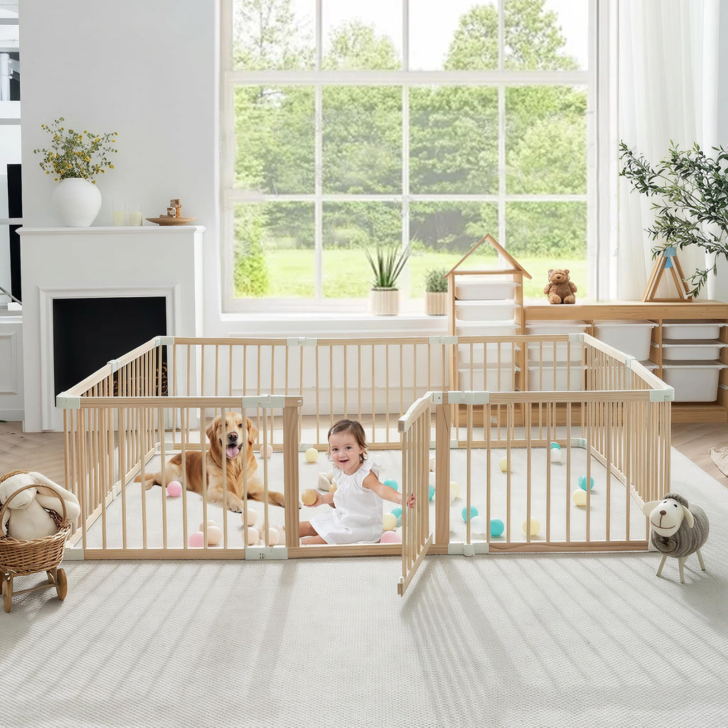 Foldable Wooden Baby Playpen with Gate J628277
