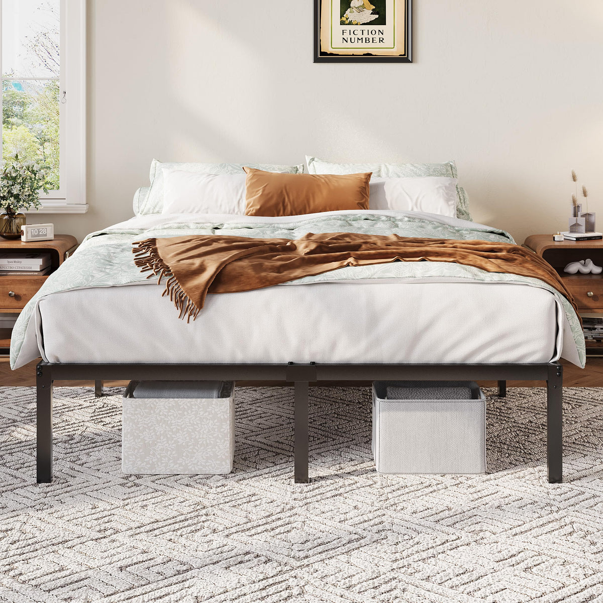 Queen 12 Inch Metal Bed Frame with Storage Space C603318
