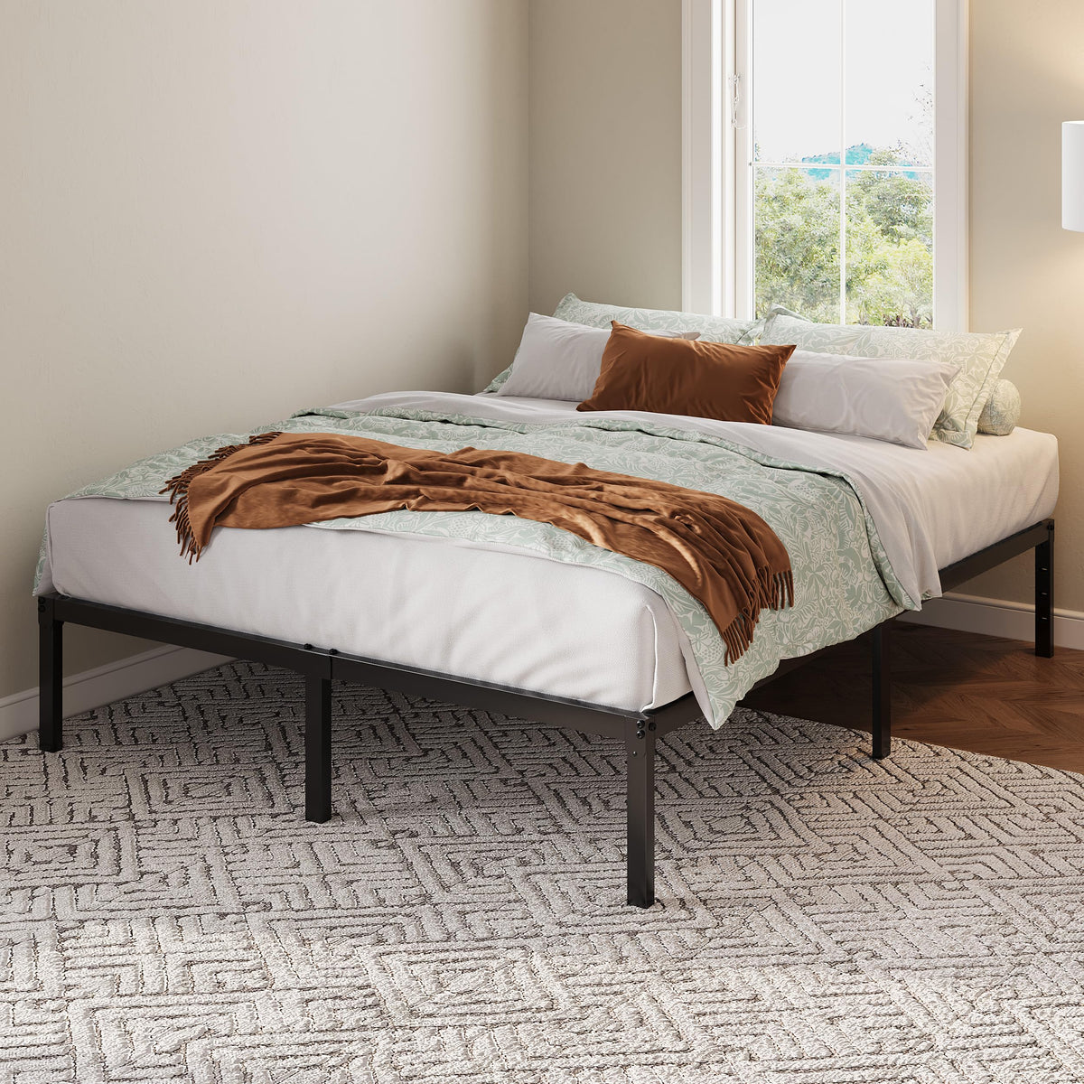Queen 12 Inch Metal Bed Frame with Storage Space C603318